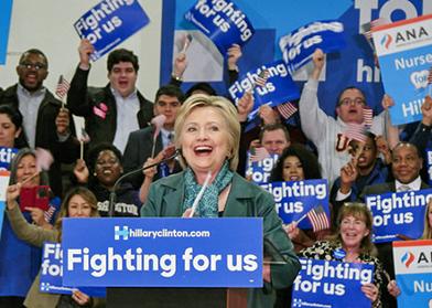 Hillary Clinton speaking to supporters in Seattle