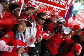 Red Shirt protesters outside the Government House in Bangkok