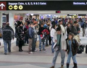 A crowded terminal at Seattle-Tacoma International Airport