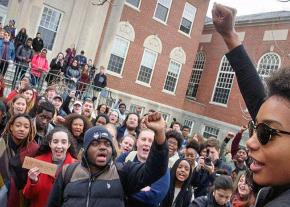 Students protest against alt-right provocateur Lucian Wintrich at the University of Connecticut